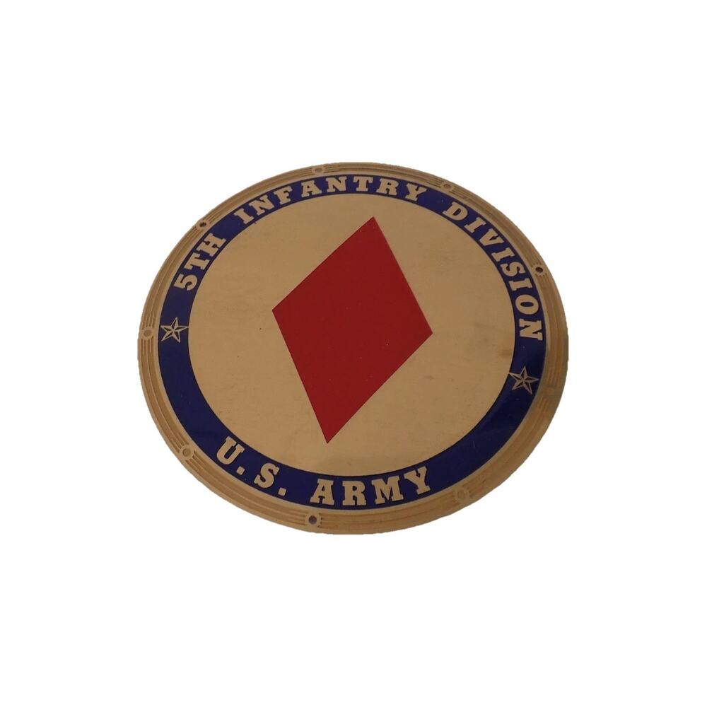Vintage 5th Infantry Division US Army brass plaque or license plate topper